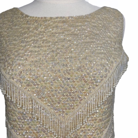 VINTAGE 1970s Hand Beaded Wool Sleeveless Top - Picture 4 of 7
